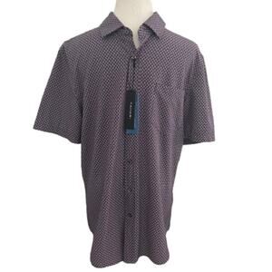 NWT Tahari Slim Fit Purple Geometric Casual Button Down S/S Shirt. Size L